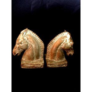 McClelland Barclay Horse Head Bookends Metal with Bronze Finish Verdigris Patina